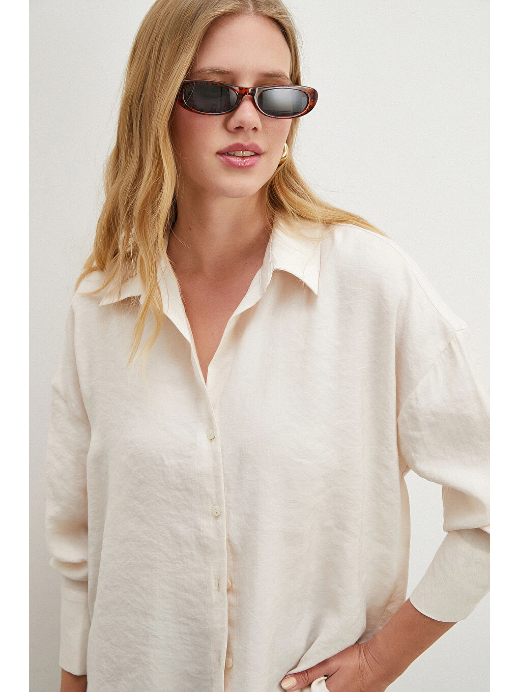 Ekru Basic Modal Gömlek Krem-3