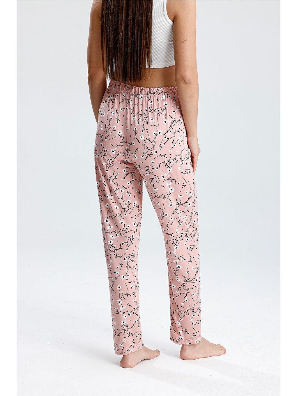 Kadın Çiçek Desenli Uzun Pijama Pantolon  | Pembe-4