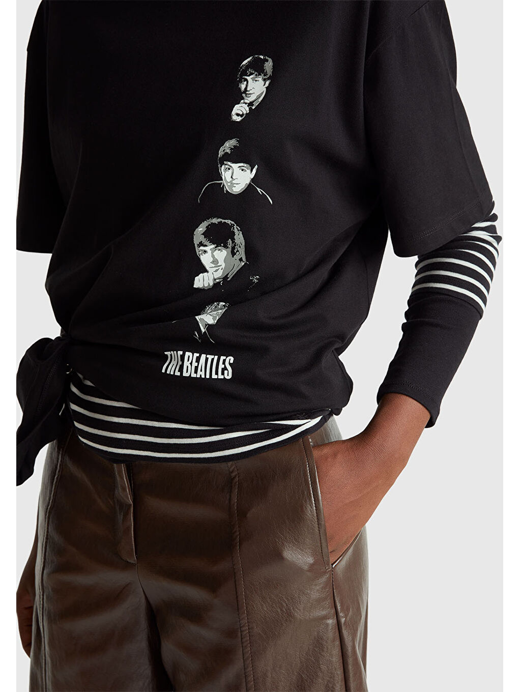 Unisex Siyah %100 Pamuk The Beatles Baskılı T-Shirt-7