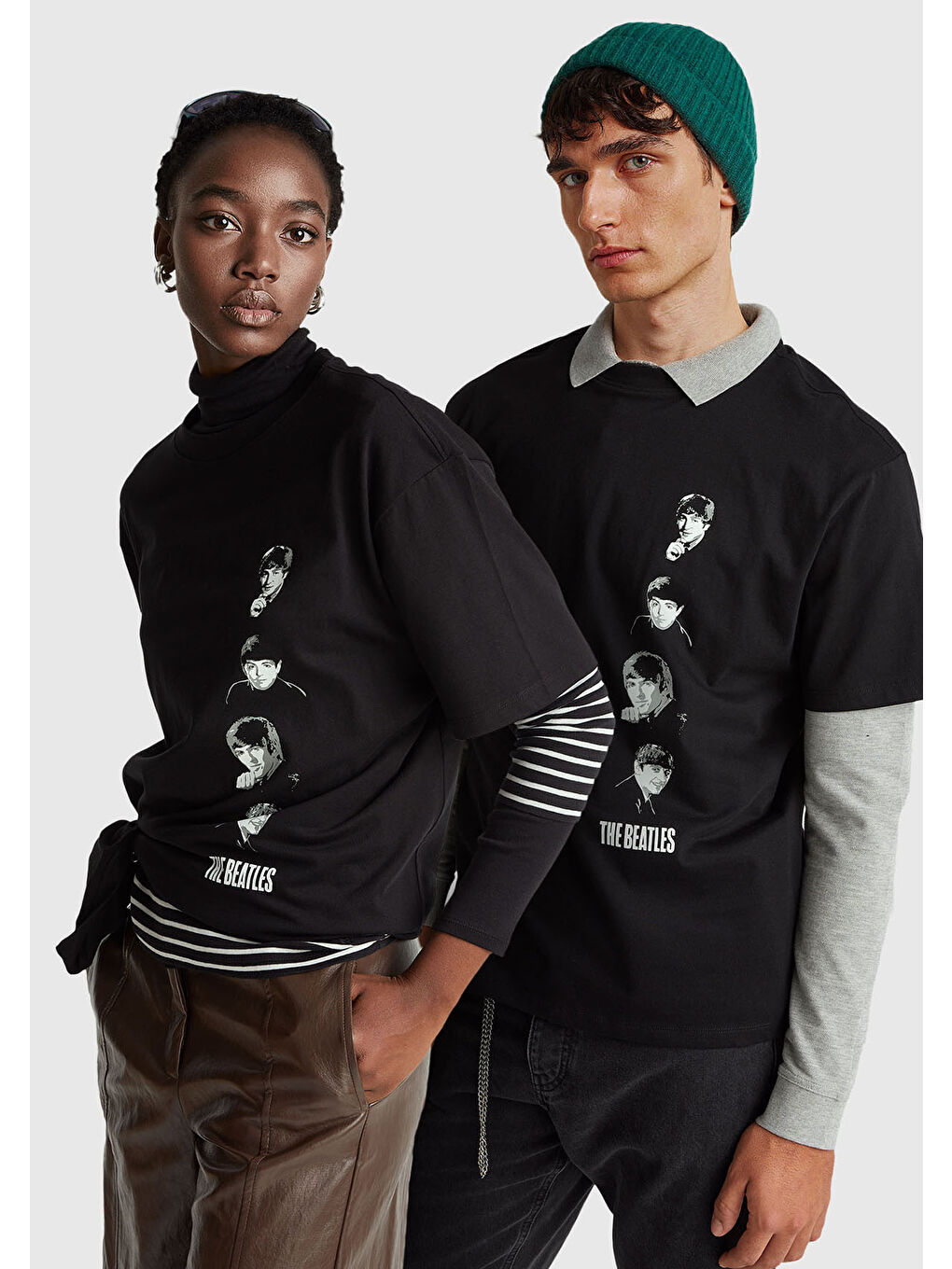 Unisex Siyah %100 Pamuk The Beatles Baskılı T-Shirt-8