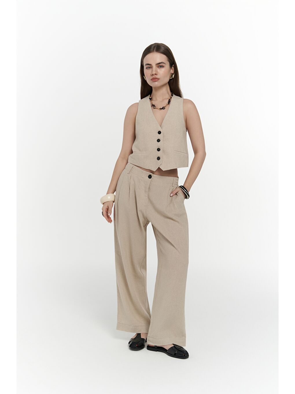 Anka Keten Bej Yelek Pantolon Takım-2