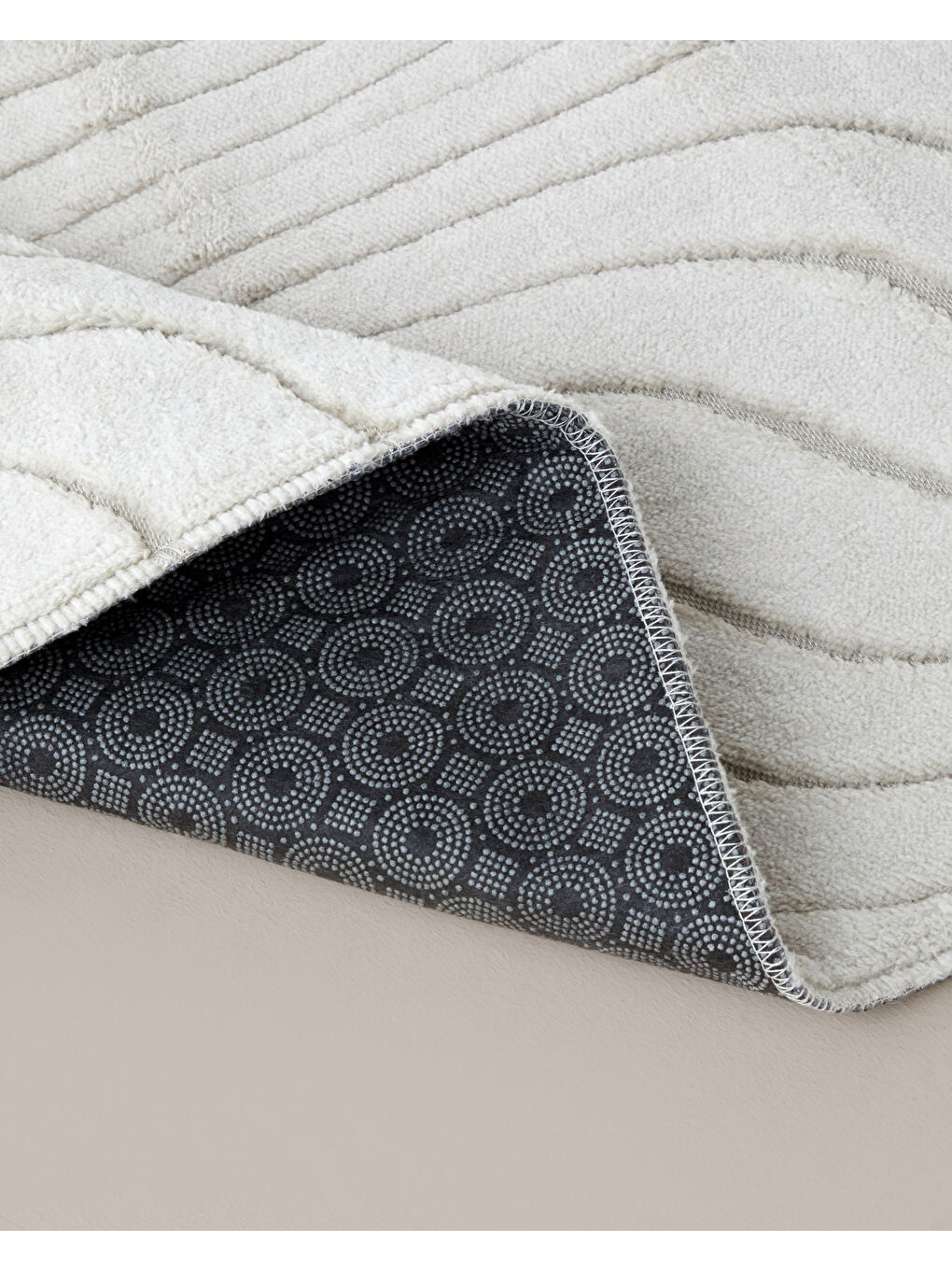 Curveline Kaydırmaz Taban Banyo Paspası Seti 60x100 cm + 50x60 cm Bej-2