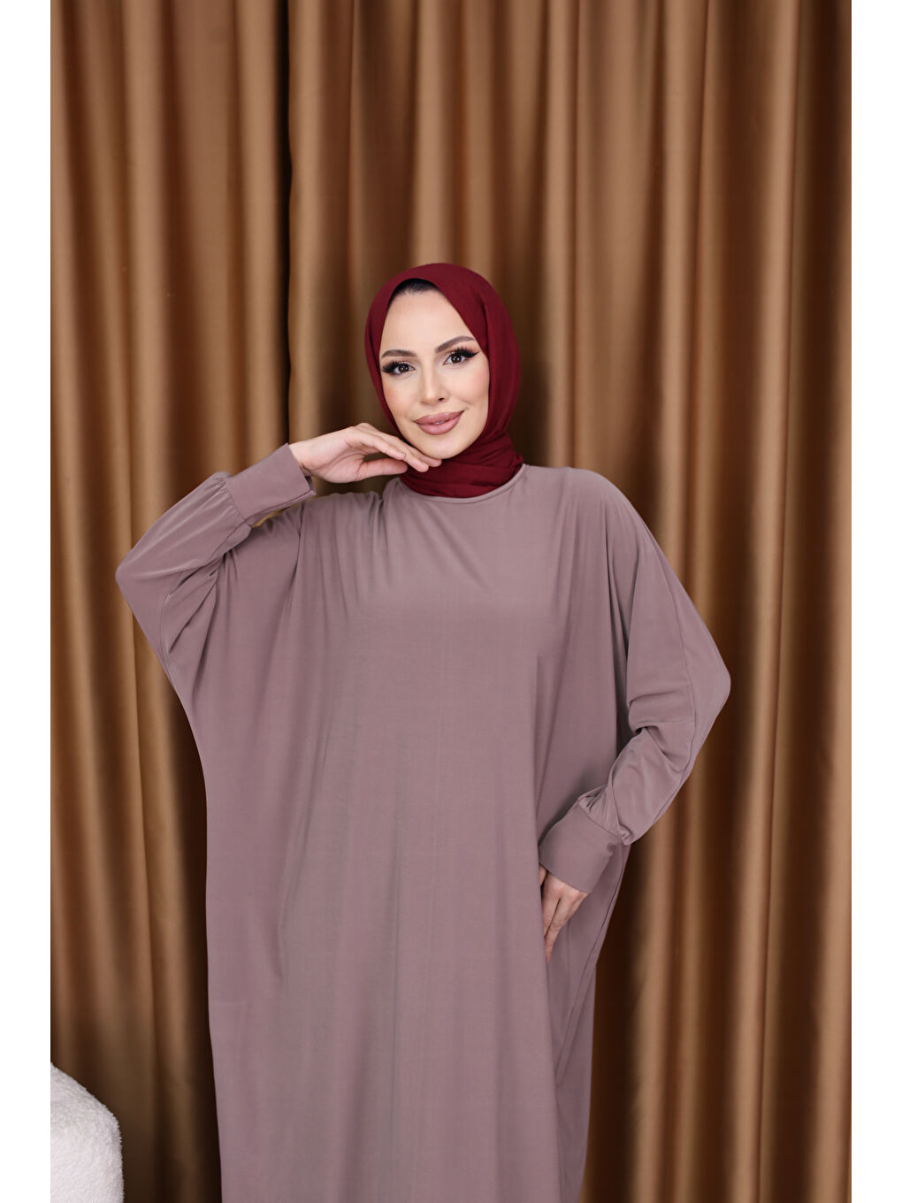 Pembe Kadın Trend Basic Uzun Kollu Gülkurusu Elbise-4