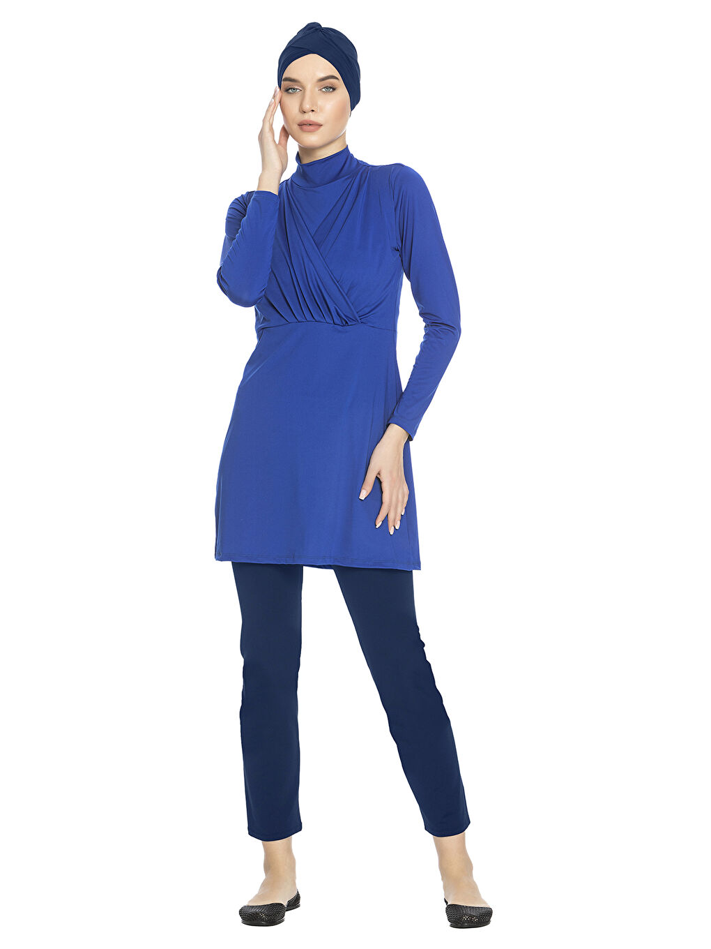 Büyük Beden Elastanlı Tam Kapalı Tesettür Mayo 1285 Saks Mavi-1