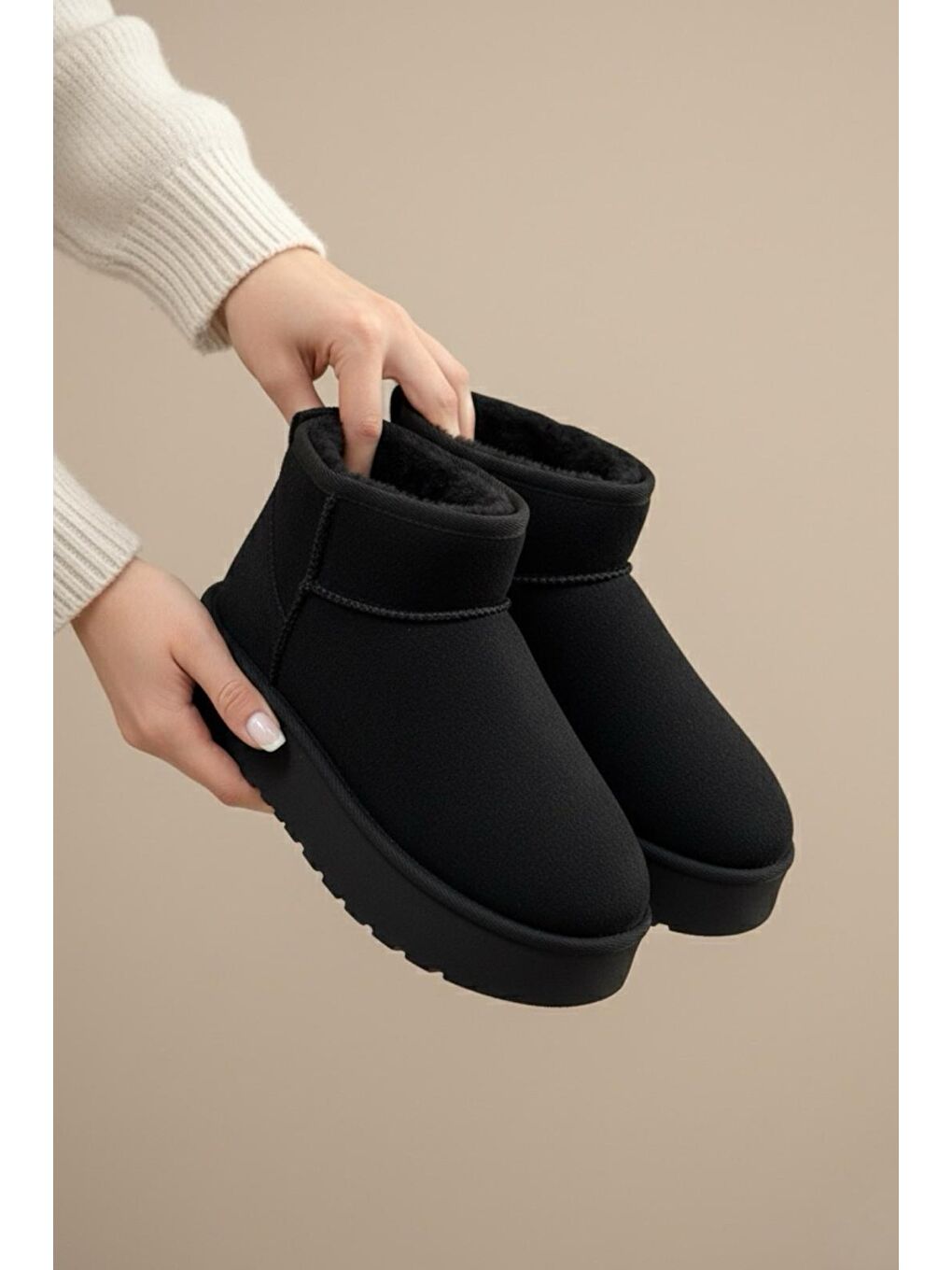 Siyah Frz F2150 Süet Içi Kürklü Yünlü Kalın Tabanlı Yüksek Topuklu Kadın Bot-1
