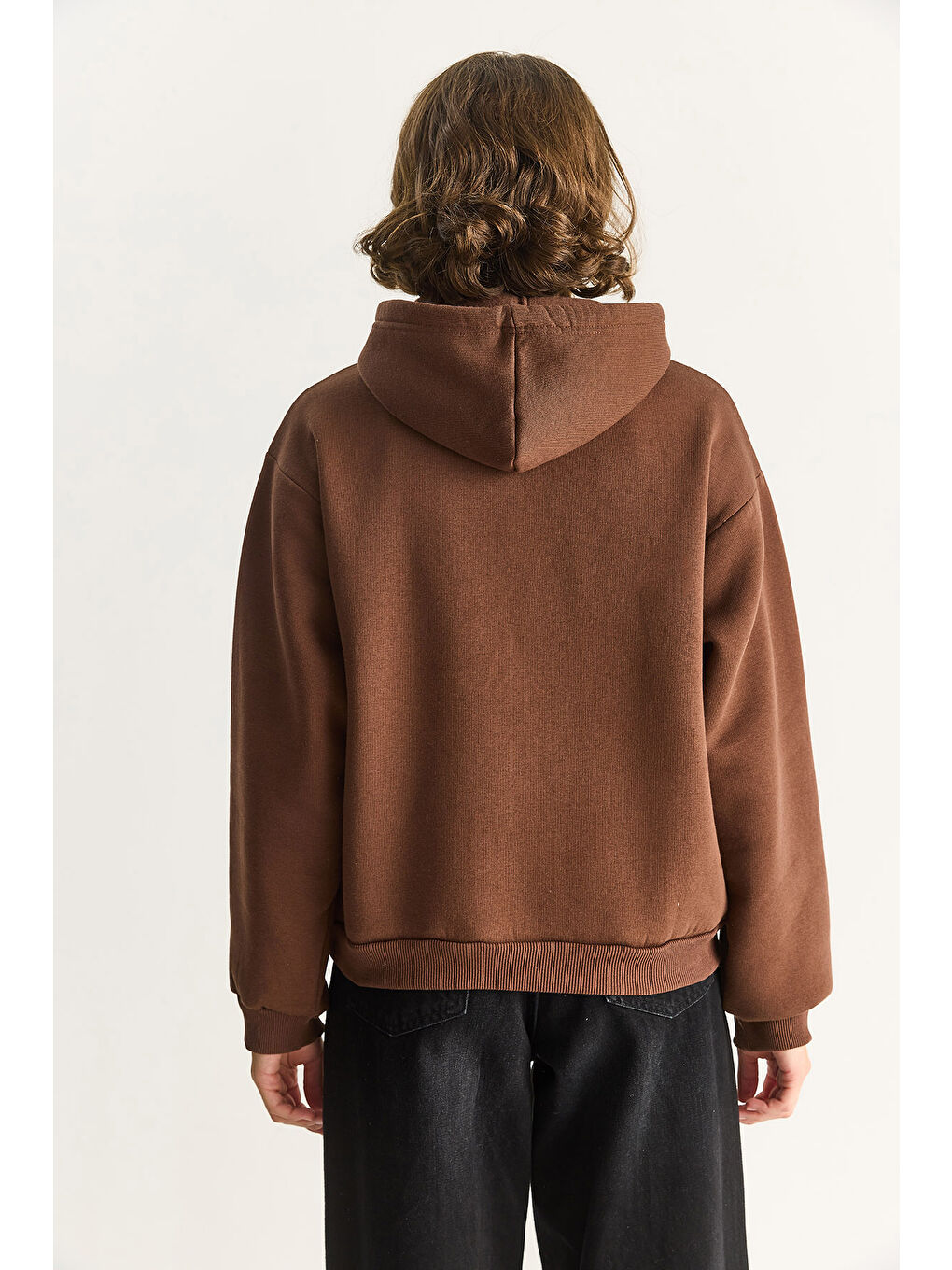 Kahverengi Kadın Kapüşonlu Etnik Şerit Detaylı Kanguru Cepli Şardonlu Sweatshirt-6