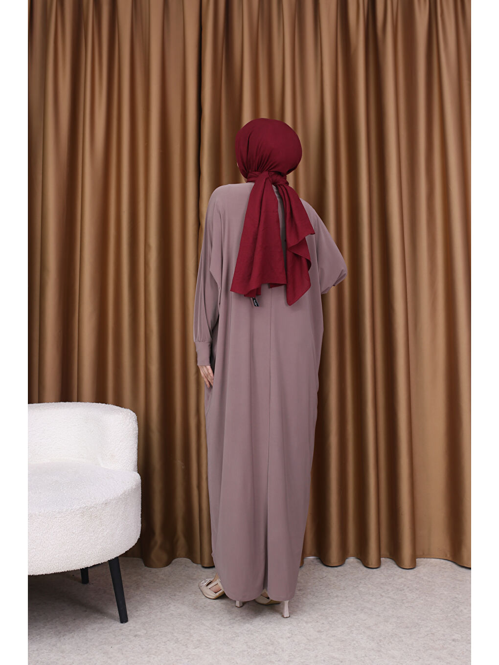 Pembe Kadın Trend Basic Uzun Kollu Gülkurusu Elbise-5