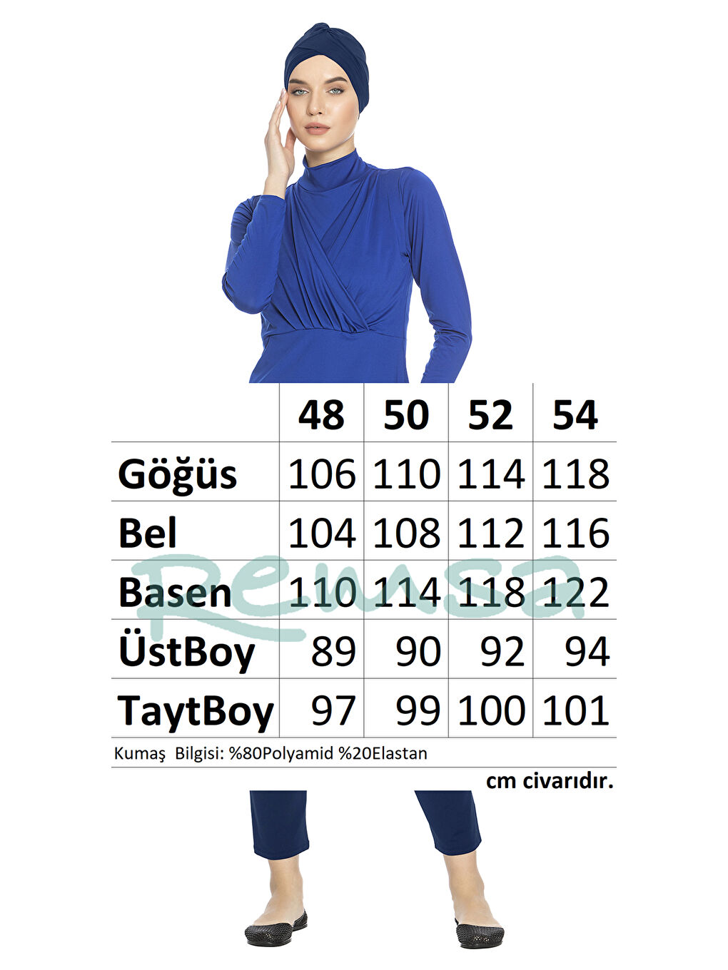 Büyük Beden Elastanlı Tam Kapalı Tesettür Mayo 1285 Saks Mavi-2