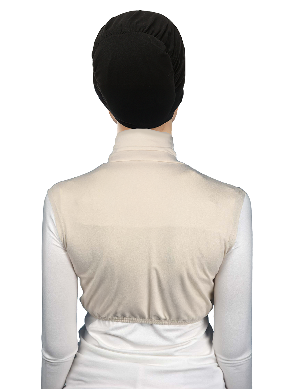 Ekru Sıfır Kol Balıkçı Yaka Tam Boğazlı Elastanlı Penye Kadın Yarım Body-3