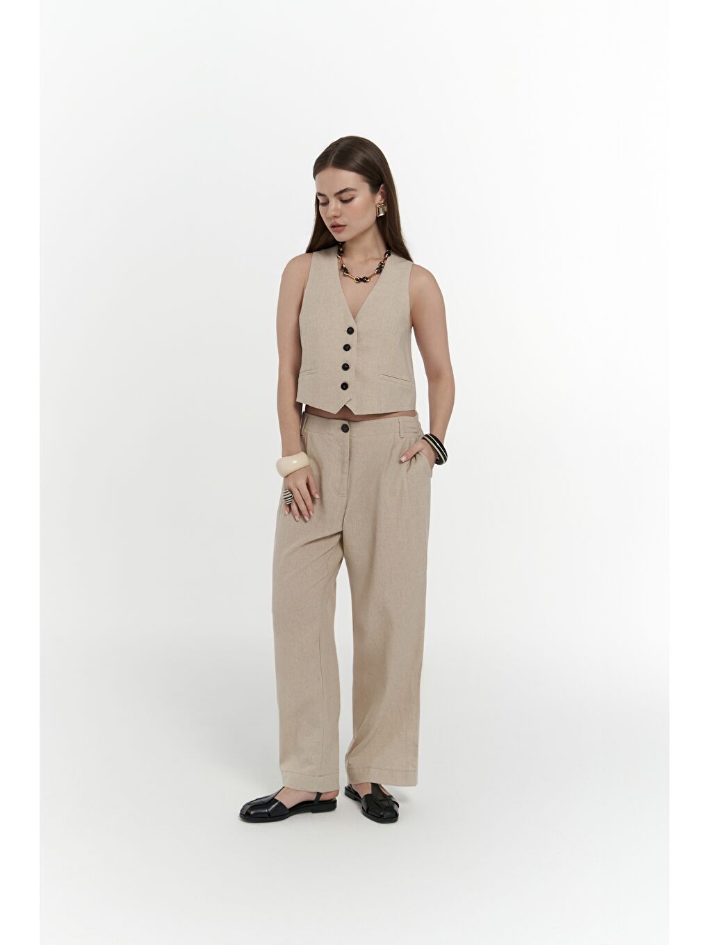 Anka Keten Bej Yelek Pantolon Takım-3