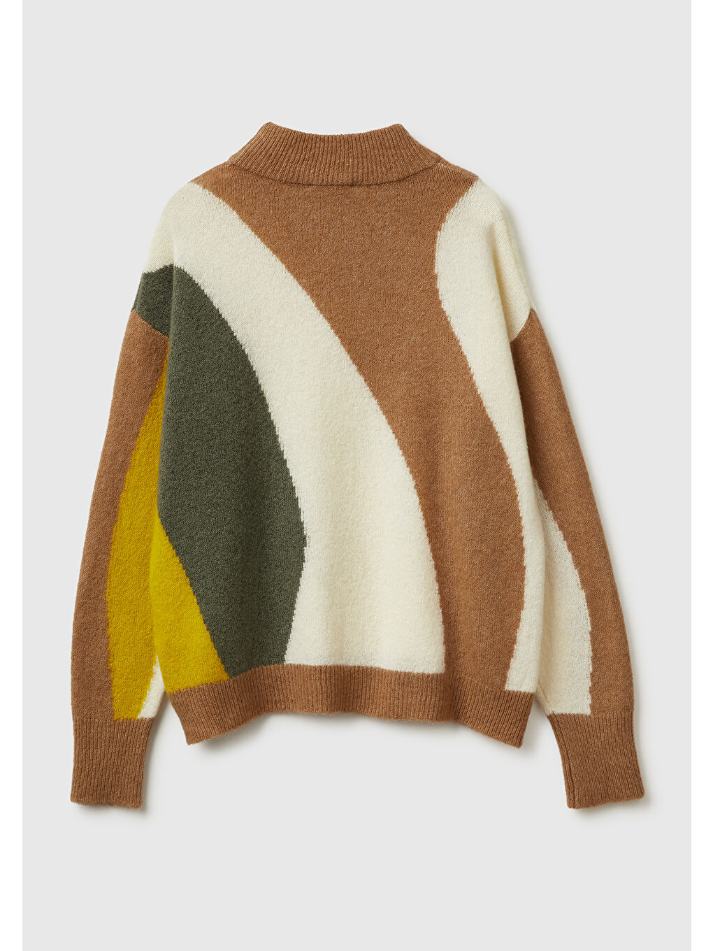 Kadın Bej Mix Yün Karışımlı Desenli Bisiklet Yaka Kazak-1