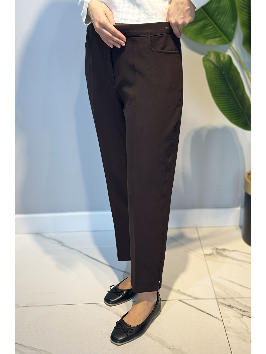 Kadın Bilek Boy Kumaş Pantolon 01 Kahverengi-2