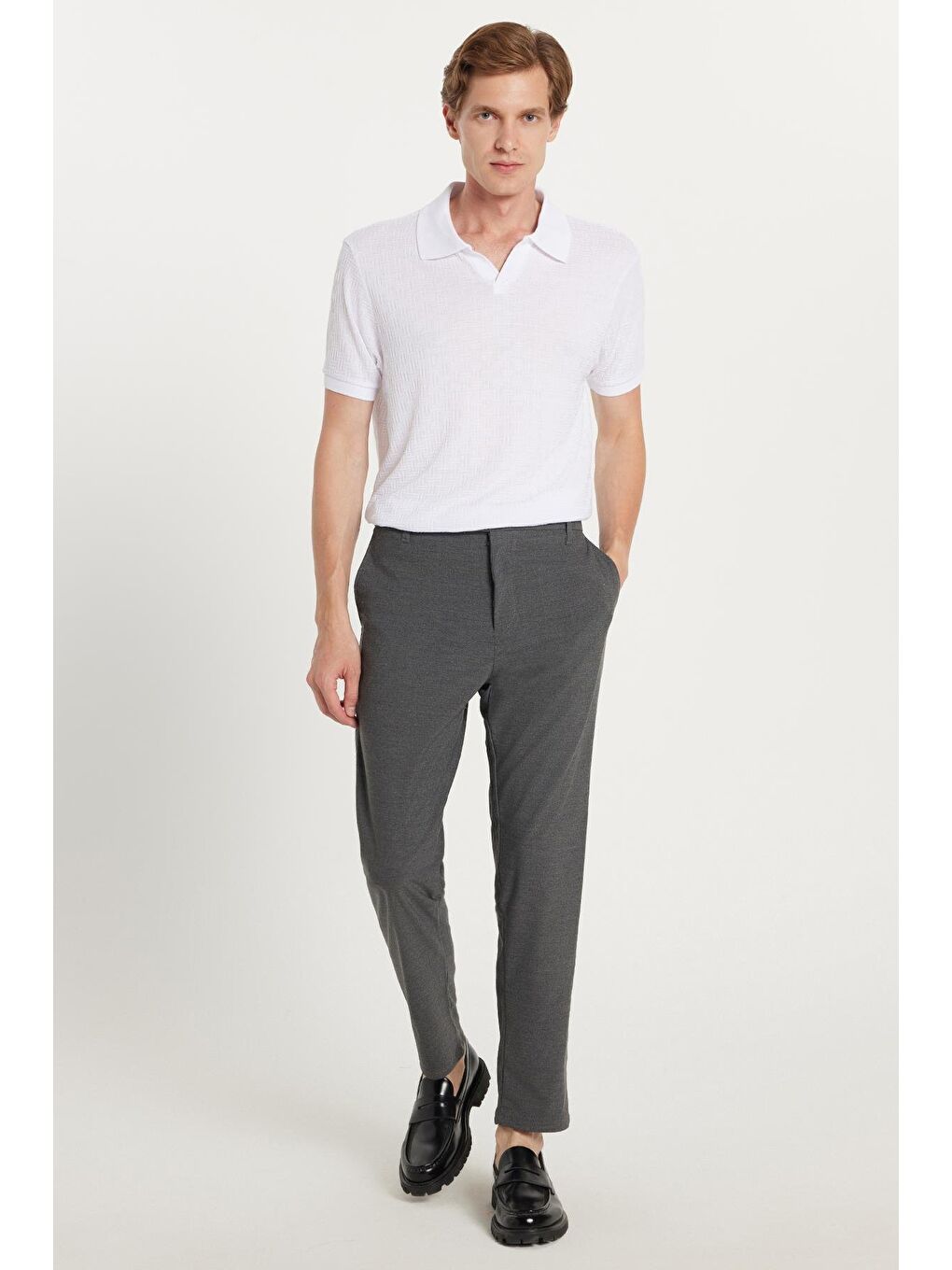 Erkek Slim Fit Dar Kesim Esnek Yan Cepli Bilek Boy Canvas Kesim Koyu Gri Pantolon-2