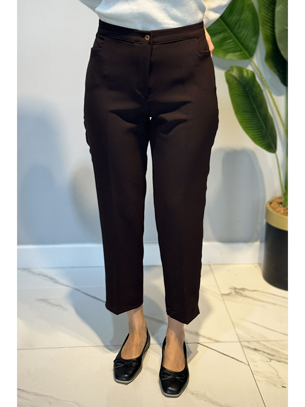 Kadın Bilek Boy Kumaş Pantolon 01 Kahverengi-4