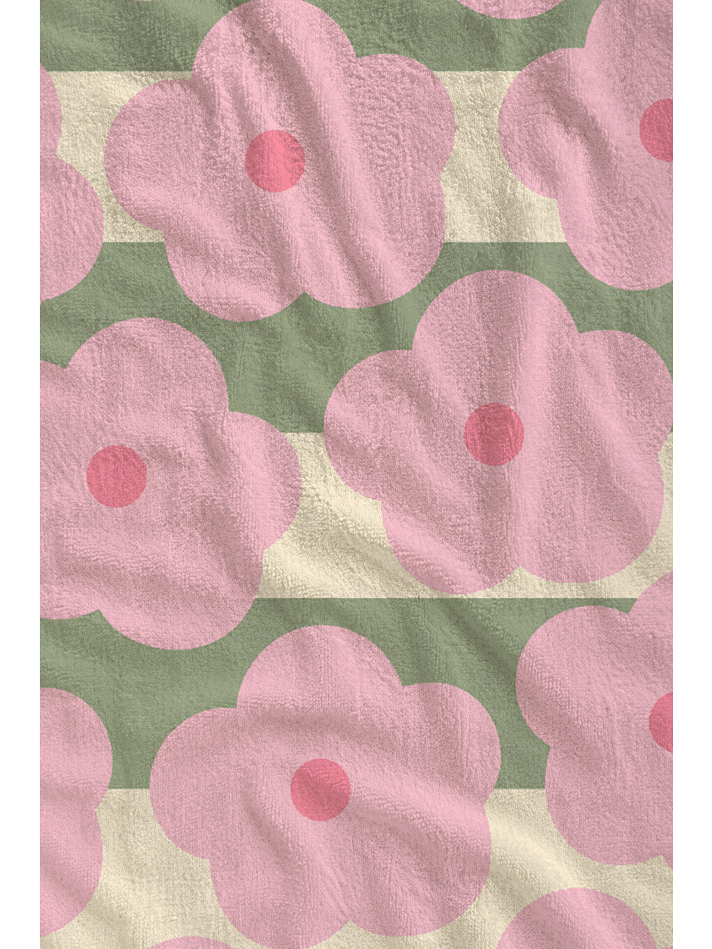 Pembe Yeşil Retro Büyük Çiçek Desenli 70x150 Cm Dijital Baskılı Plaj Ve Banyo Havlusu-1