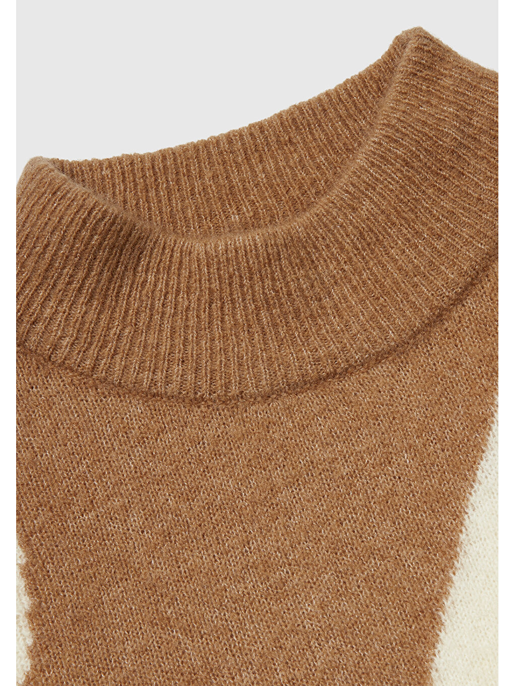 Kadın Bej Mix Yün Karışımlı Desenli Bisiklet Yaka Kazak-2