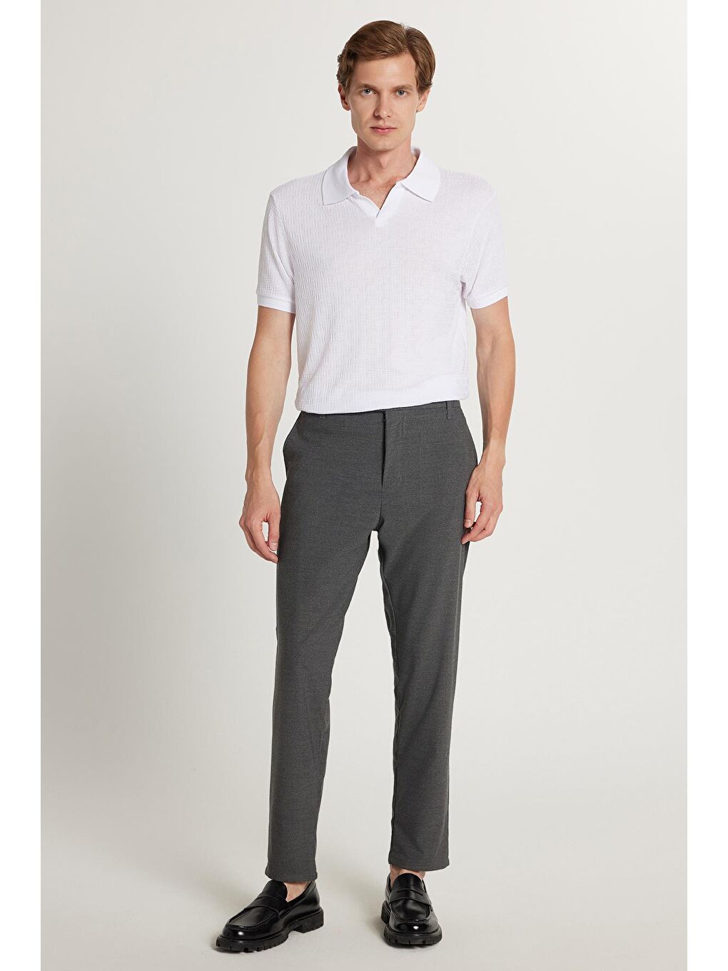 Erkek Slim Fit Dar Kesim Esnek Yan Cepli Bilek Boy Canvas Kesim Koyu Gri Pantolon-3