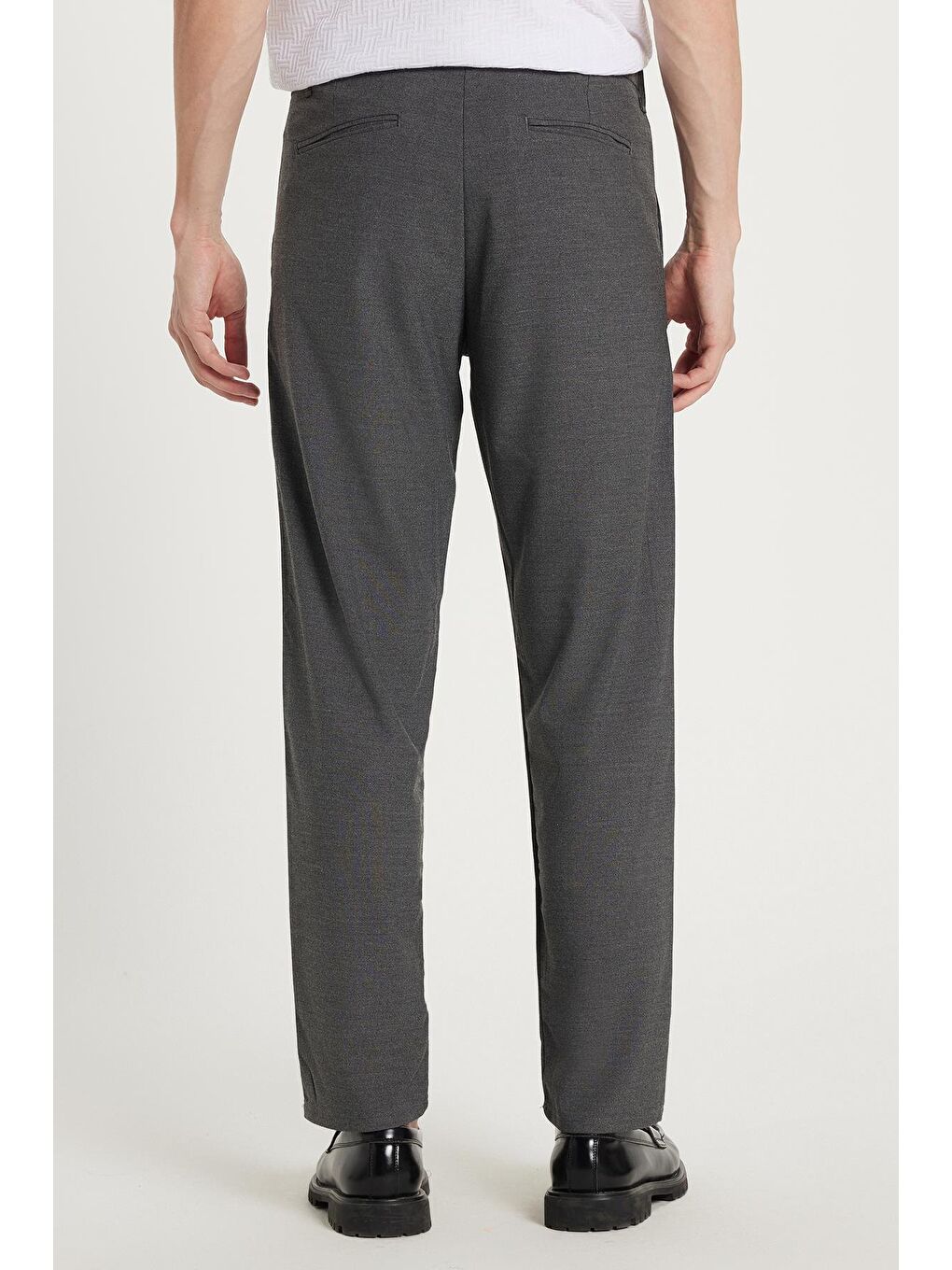 Erkek Slim Fit Dar Kesim Esnek Yan Cepli Bilek Boy Canvas Kesim Koyu Gri Pantolon-4