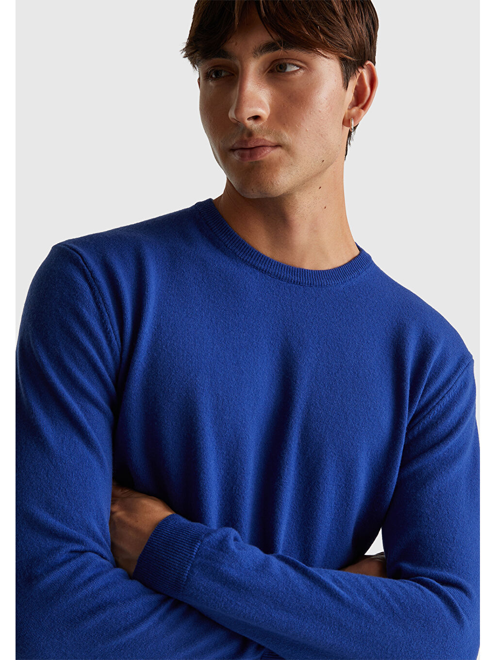 Erkek Çivit Mavi %100 Merino Bisiklet Yaka Kazak-5