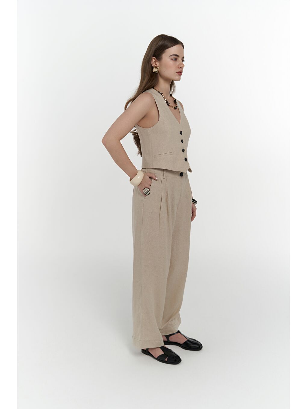 Anka Keten Bej Yelek Pantolon Takım-5