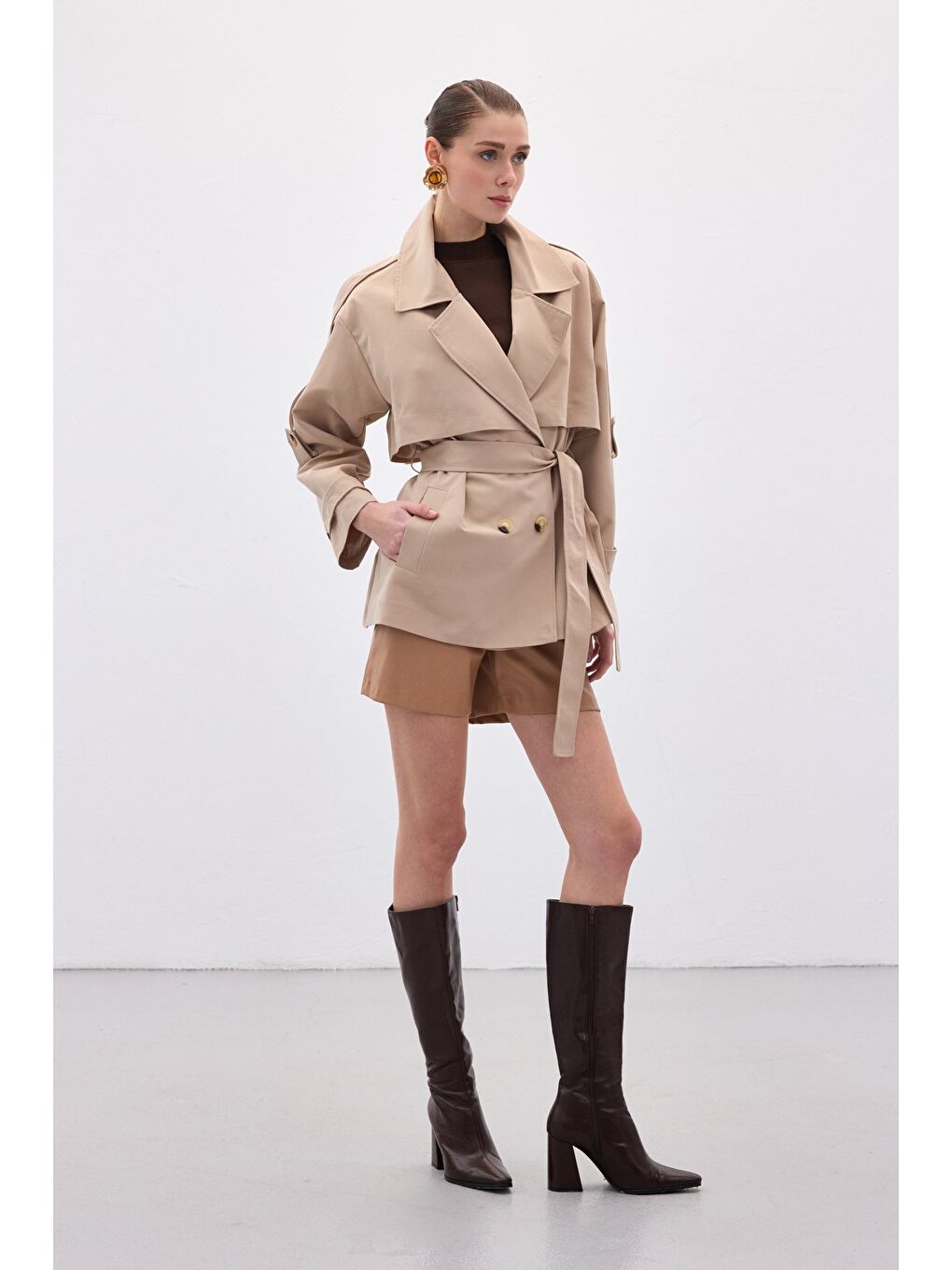 Kısa Trençkot - Bej-1