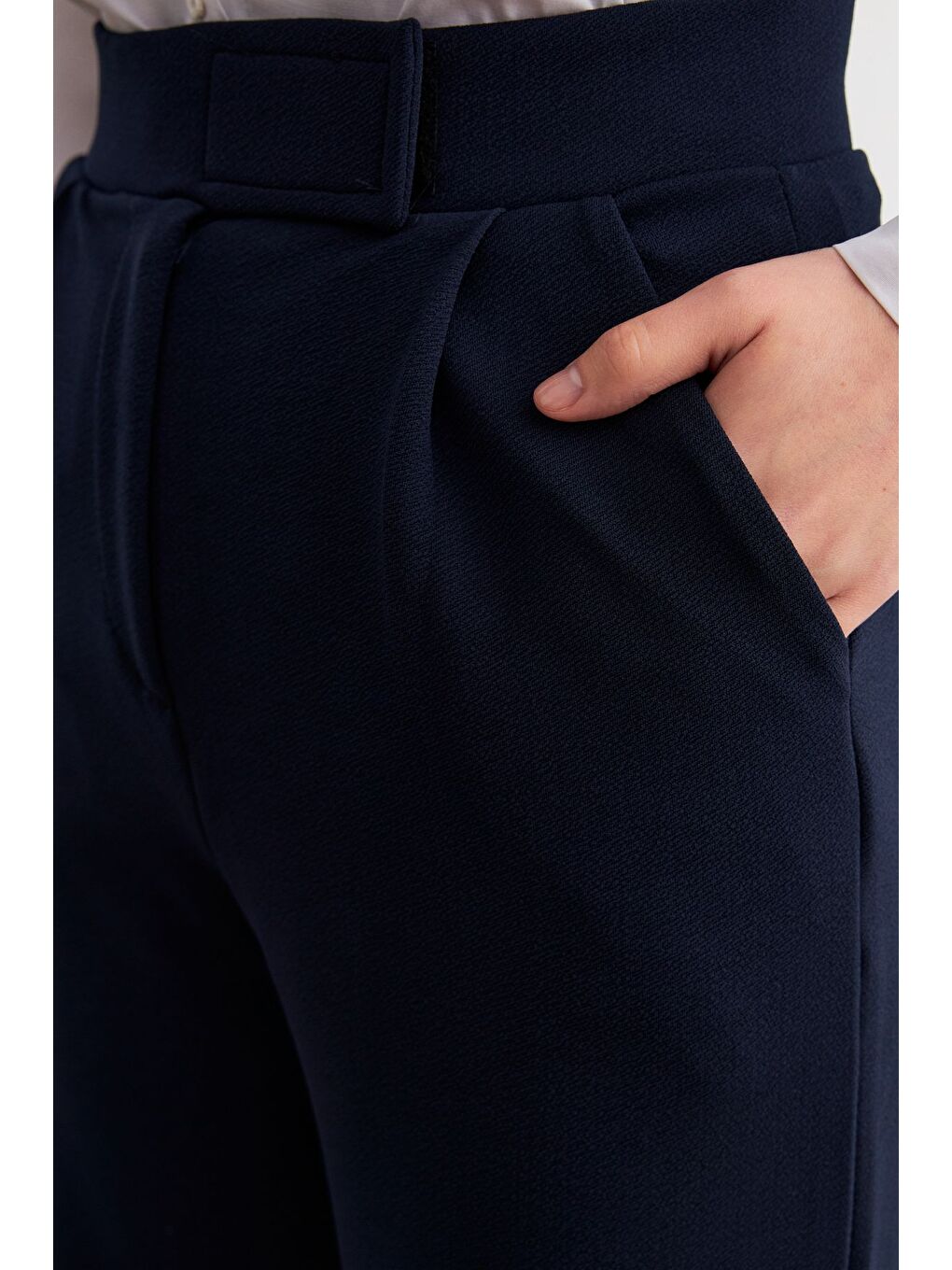 Kadın Lacivert Elastanlı  Kapamalı Palazzo Pantolon-4