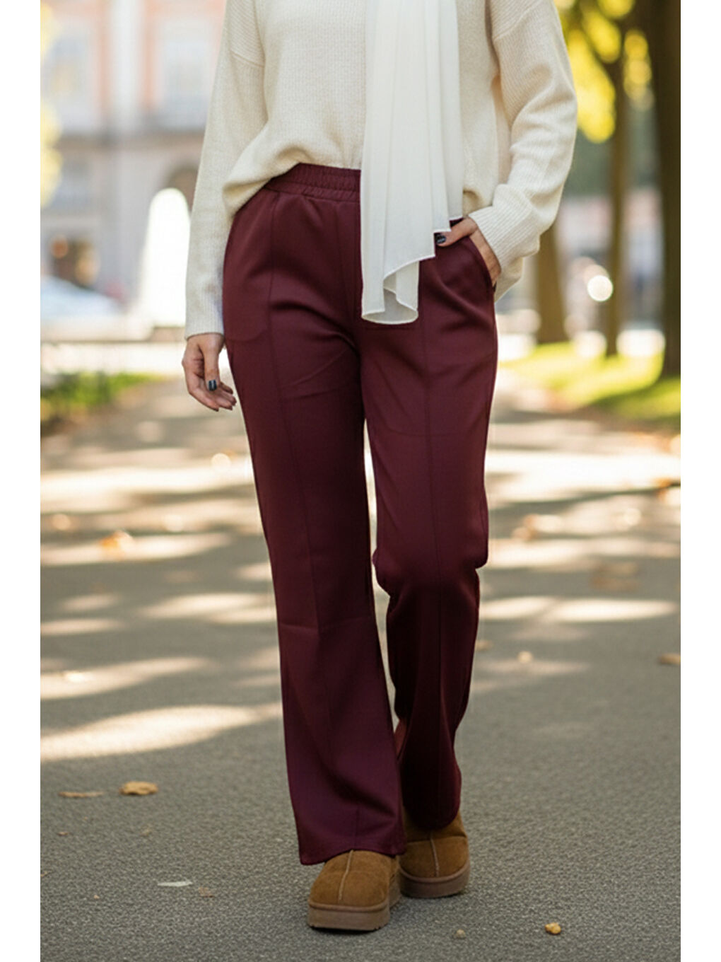 Nervür Dikişli Pantolon 2450 Bordo-4