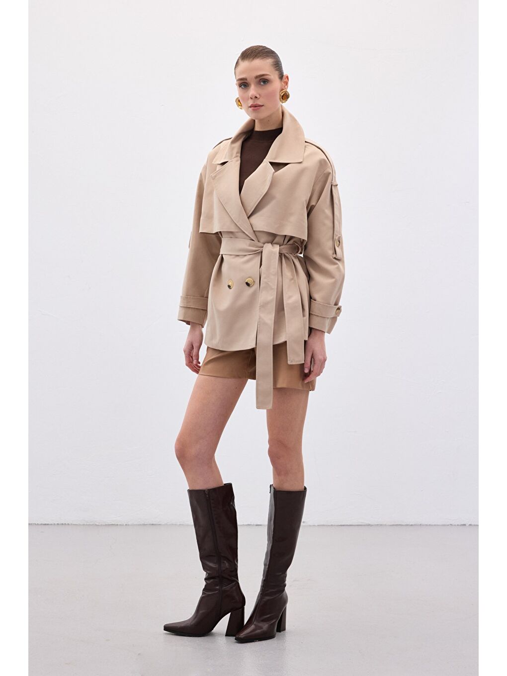 Kısa Trençkot - Bej-3