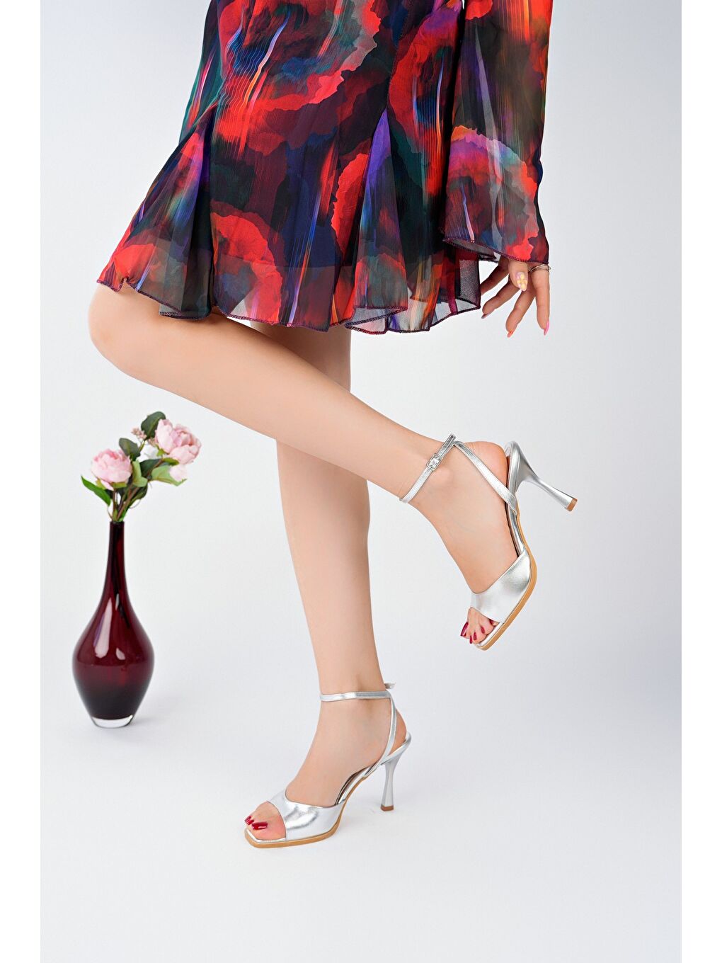 Gri CHARLOT Bilekten Bağlamalı Kadın İnce Topuklu Ayakkabı-3