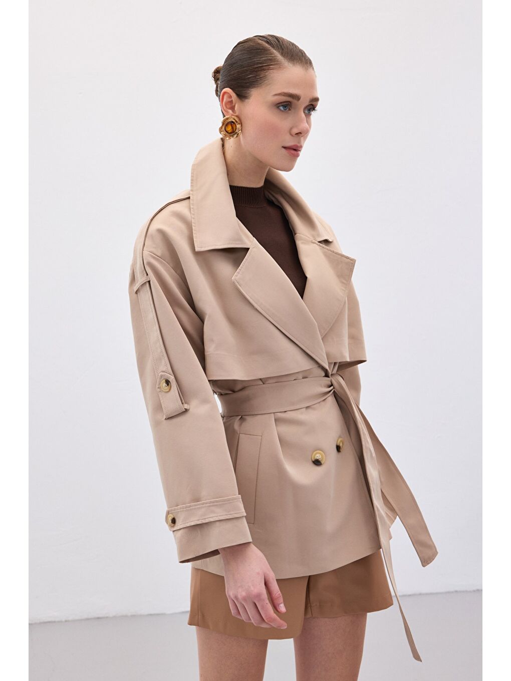 Kısa Trençkot - Bej-5