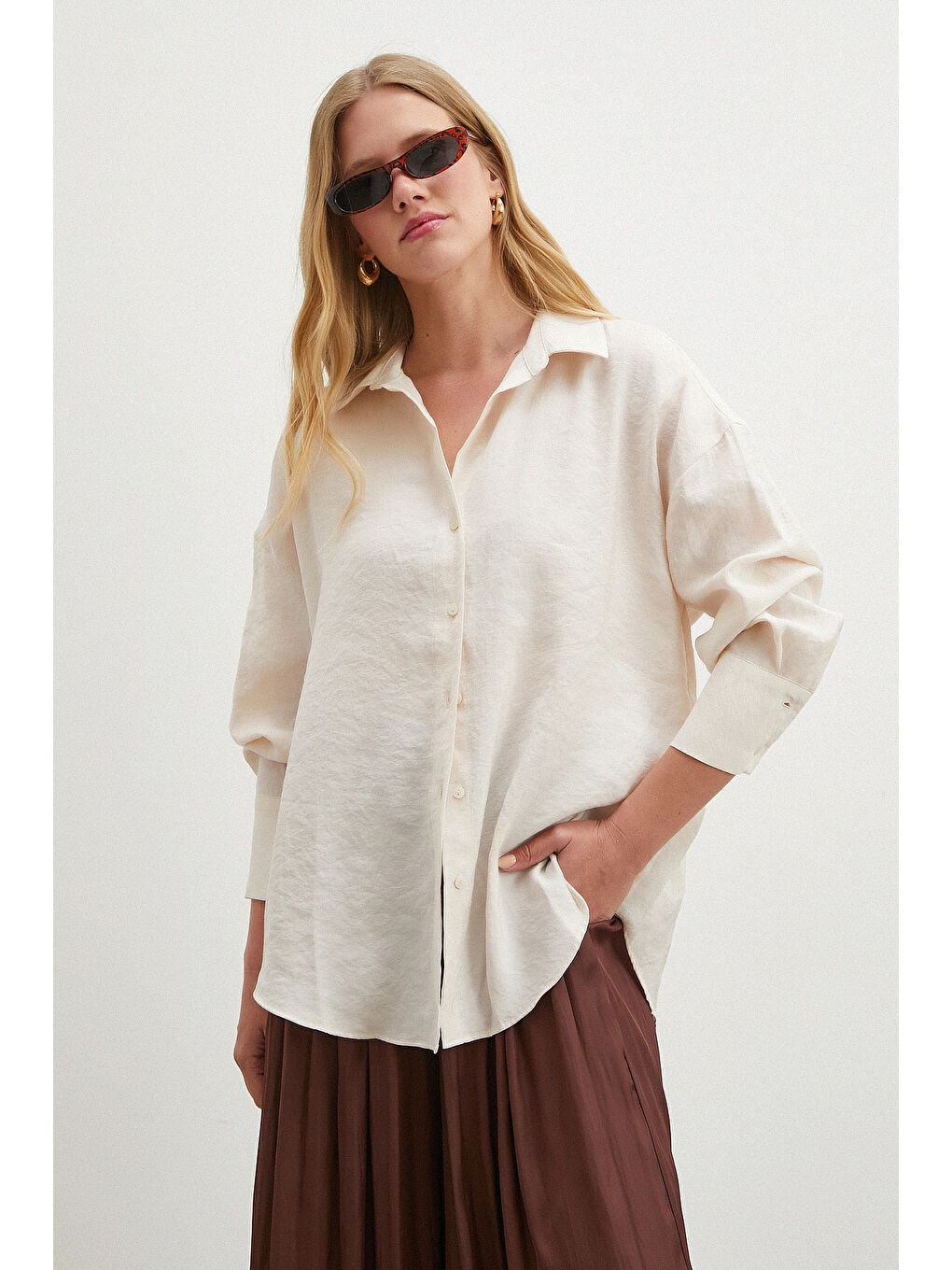 Ekru Basic Modal Gömlek Krem-4