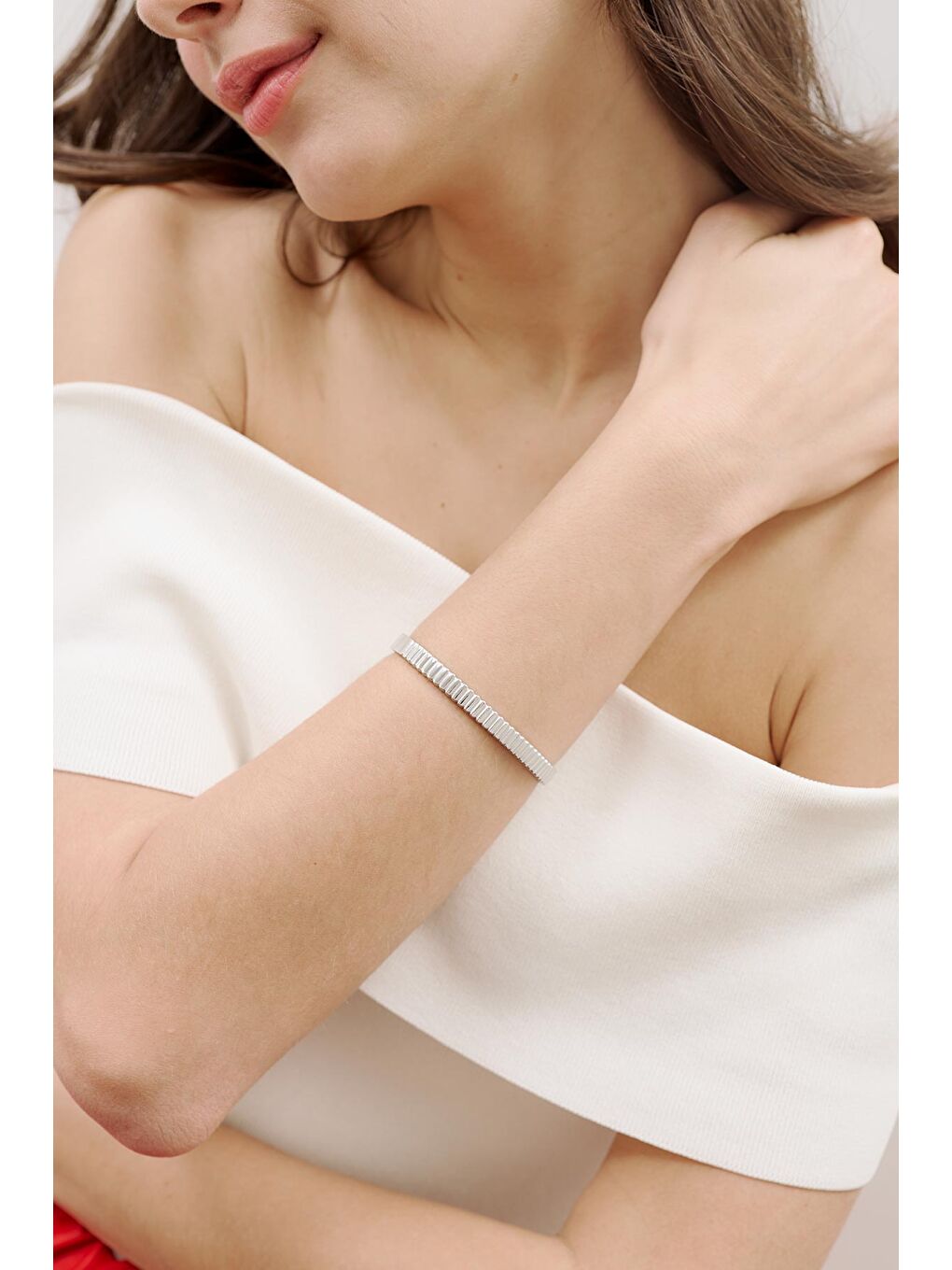 Gri Blok Detaylı Bileklik Gümüş-1