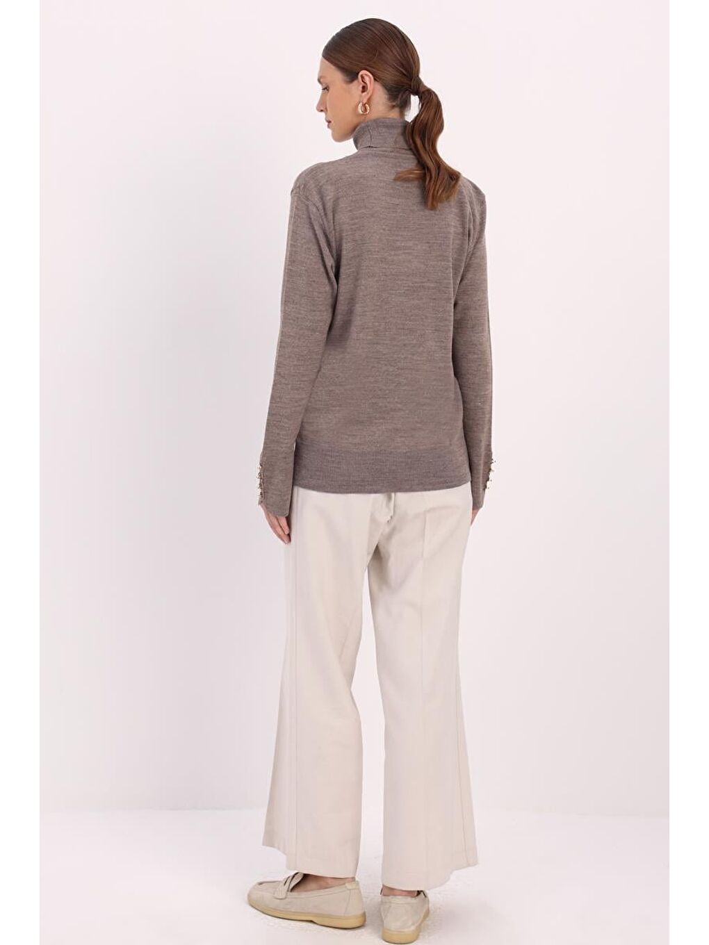 Bej Vizon-Kolları Düğmeli Kazak-3