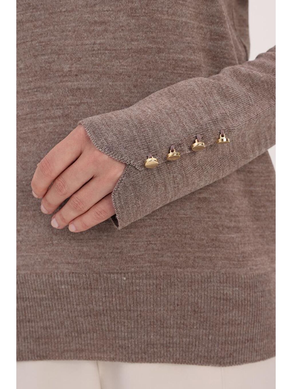 Bej Vizon-Kolları Düğmeli Kazak-4