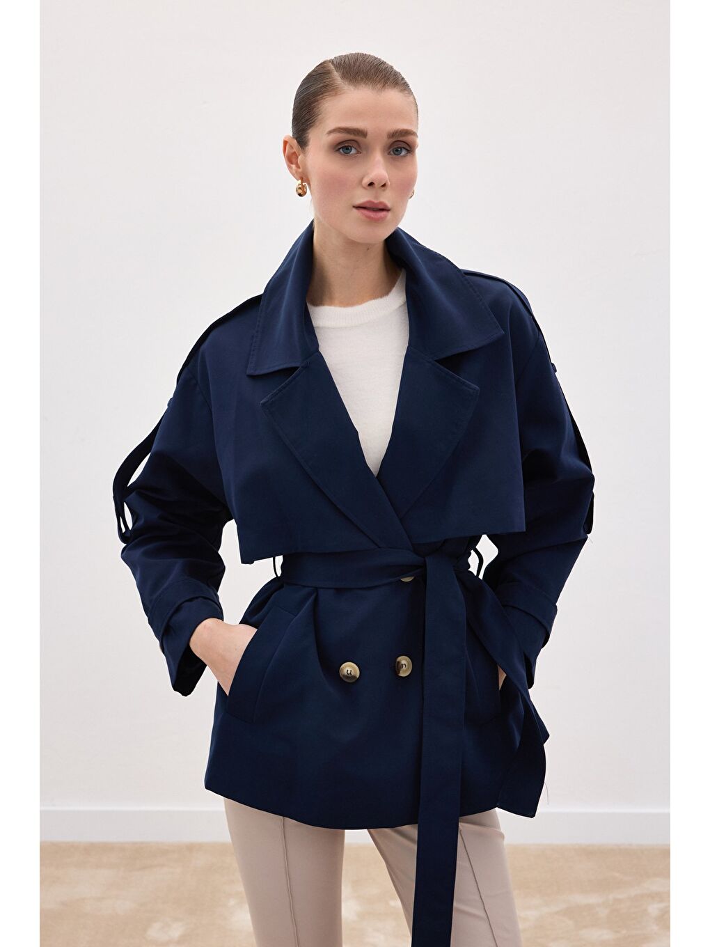 Kısa Trençkot - Lacivert-4