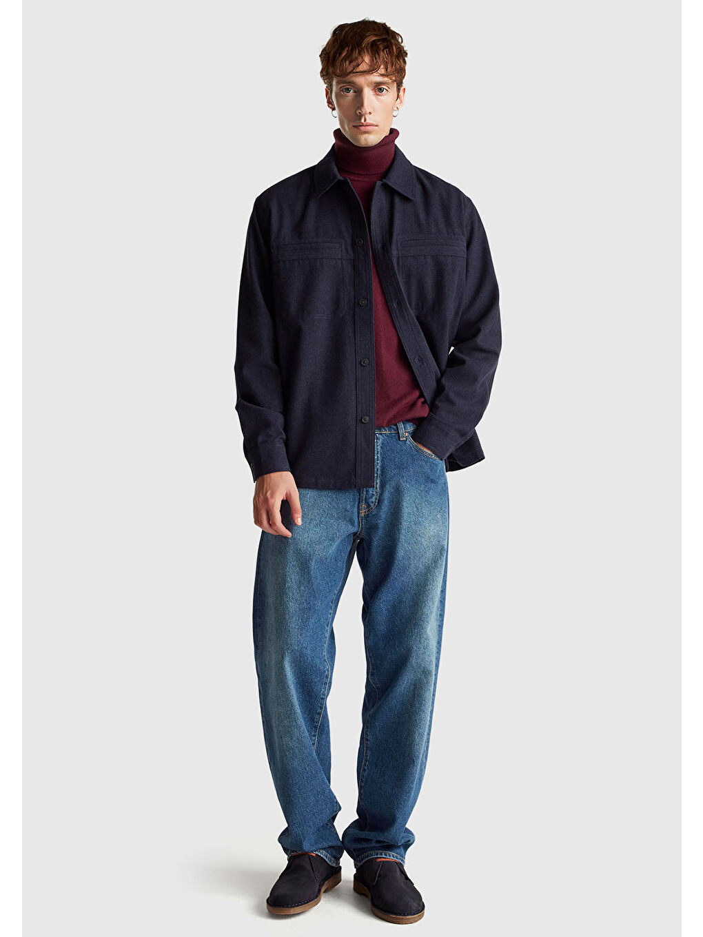 Erkek Mürdüm %100 Merino Boğazlı Kazak-4