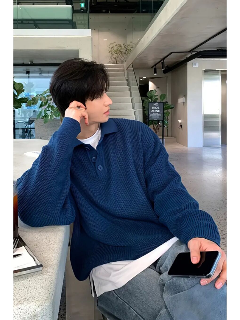 Lacivert Erkek Düğmeli Regular Polo Yaka Triko Kazak-2