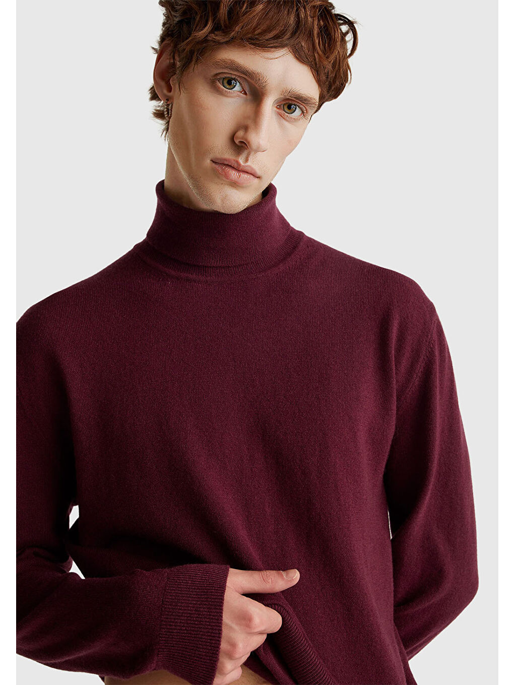 Erkek Mürdüm %100 Merino Boğazlı Kazak-5