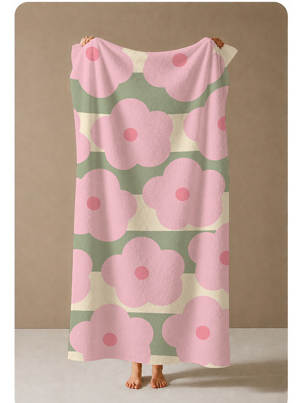 Pembe Yeşil Retro Büyük Çiçek Desenli 70x150 Cm Dijital Baskılı Plaj Ve Banyo Havlusu-3