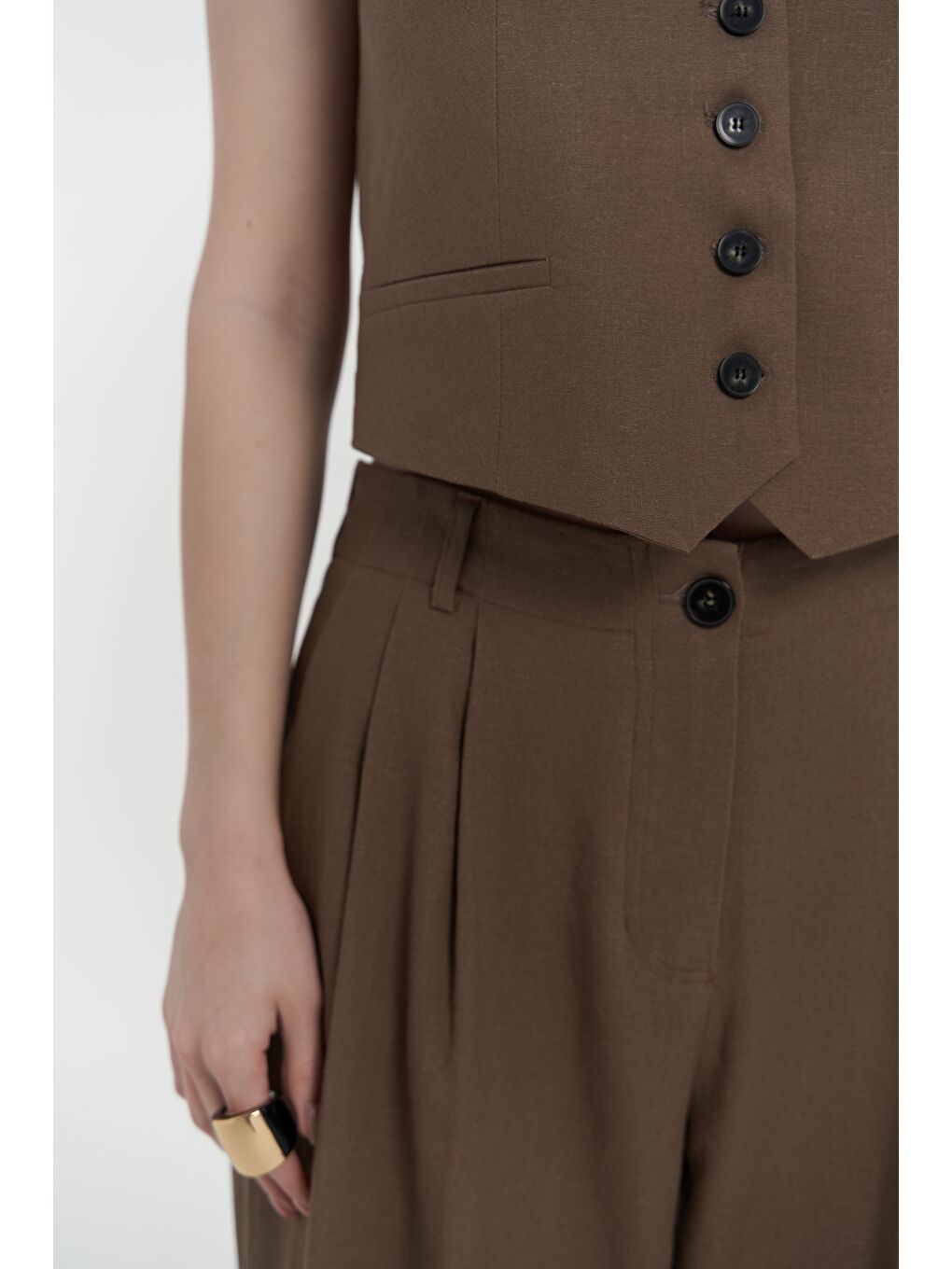 Kahverengi Anka Keten Kahve Yelek Pantolon Takım-6