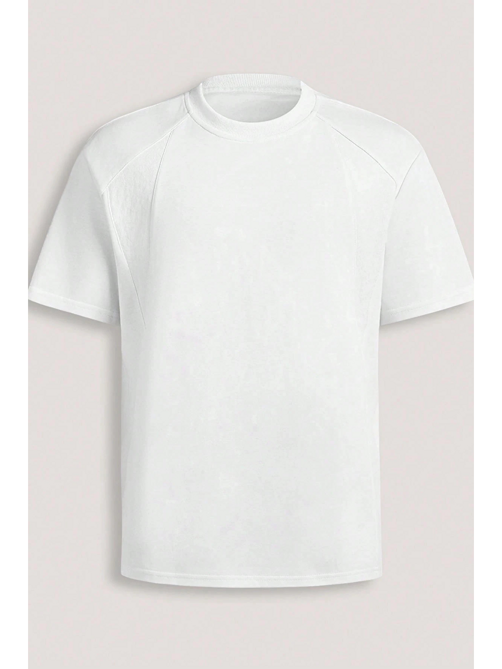 Beyaz Erkek Tişört Basic Bisiklet Yaka Tişört Rahat Kesim Dökümlü Günlük Spor Tshirt-1