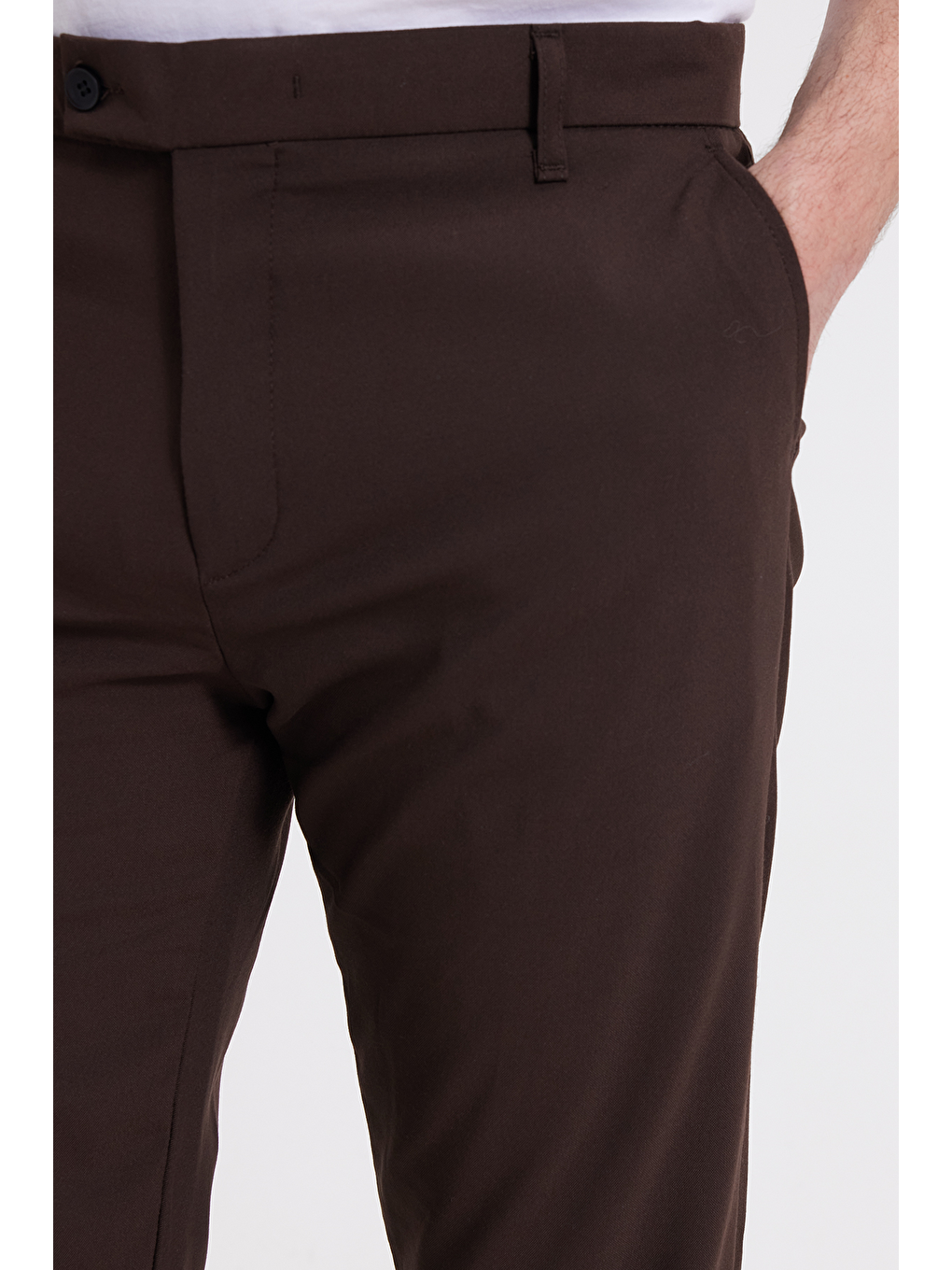 Erkek Slim Fit Dar Kesim Esnek Yan Cepli Bilek Boy Canvas Kesim Kahverengi Pantolon-2