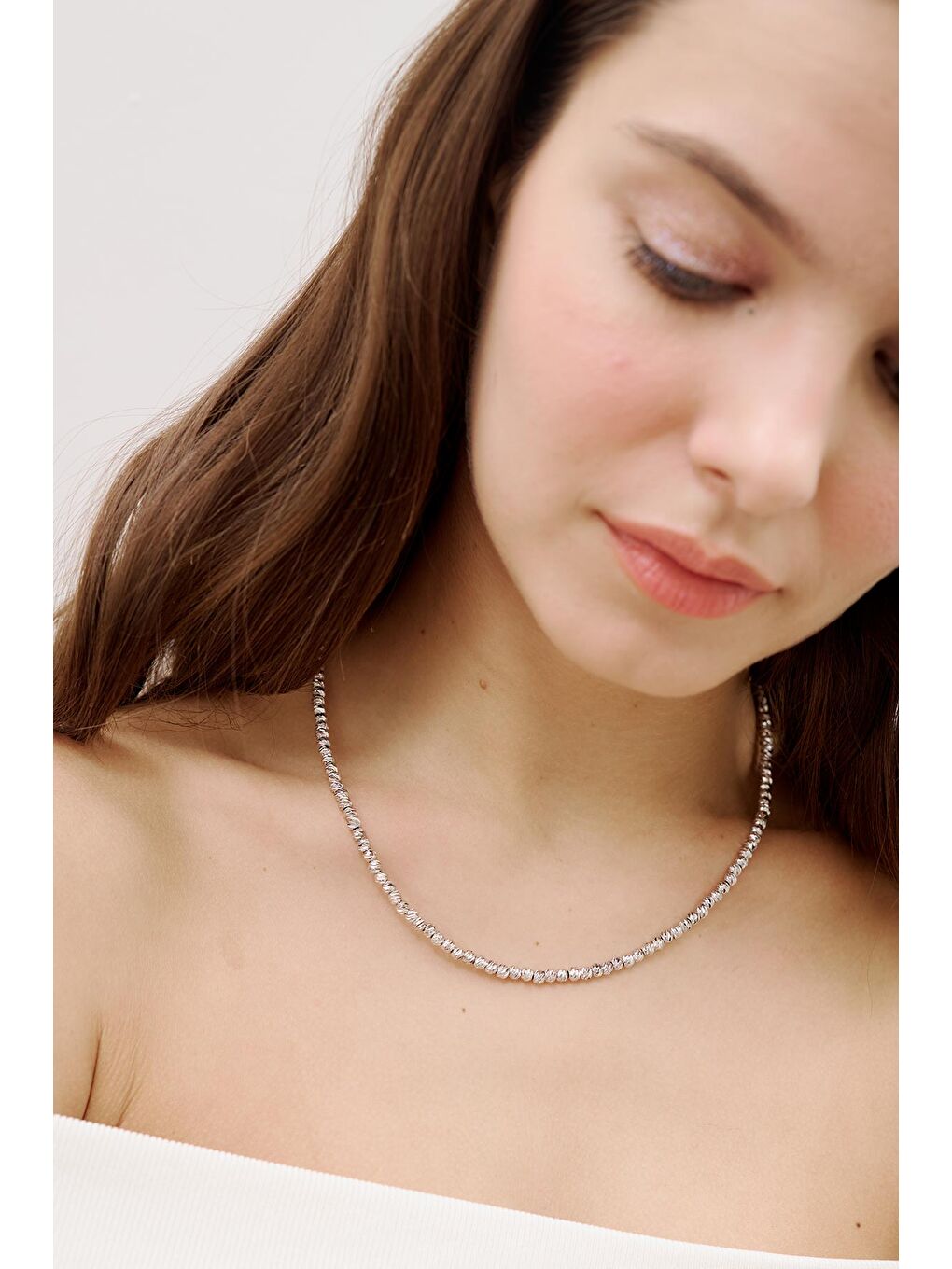 Gri Gümüş Boncuk Kolye Gümüş-1