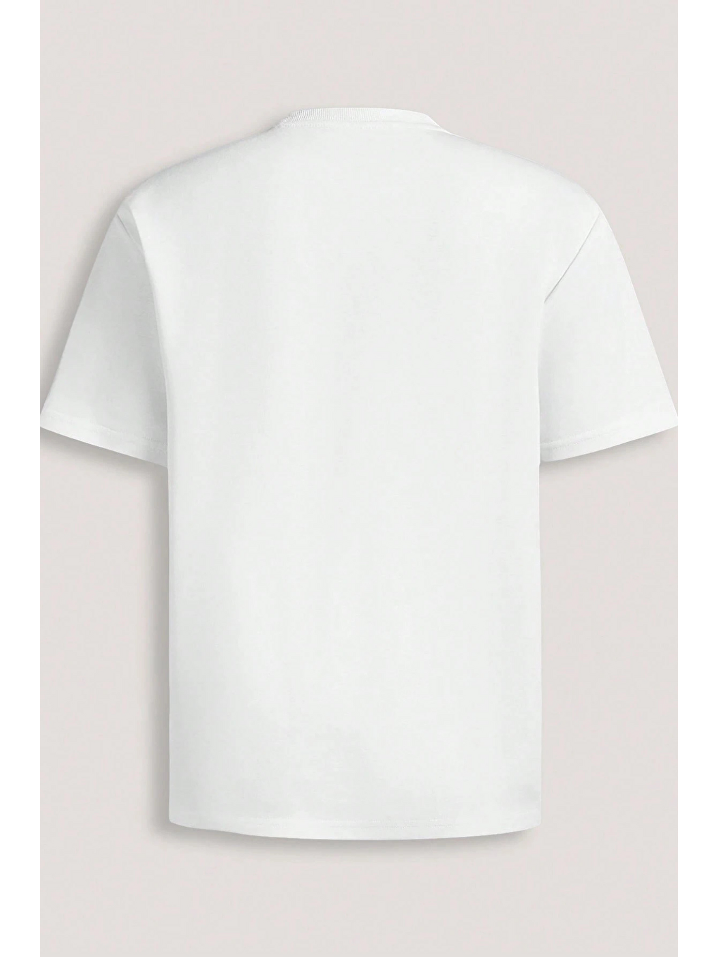 Beyaz Erkek Tişört Basic Bisiklet Yaka Tişört Rahat Kesim Dökümlü Günlük Spor Tshirt-2