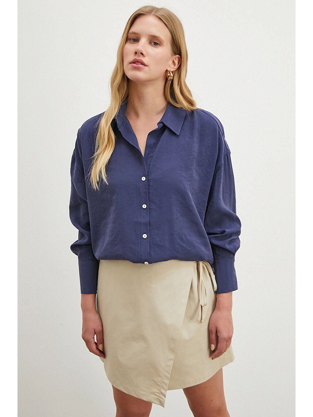 Basic Modal Gömlek Lacivert-4