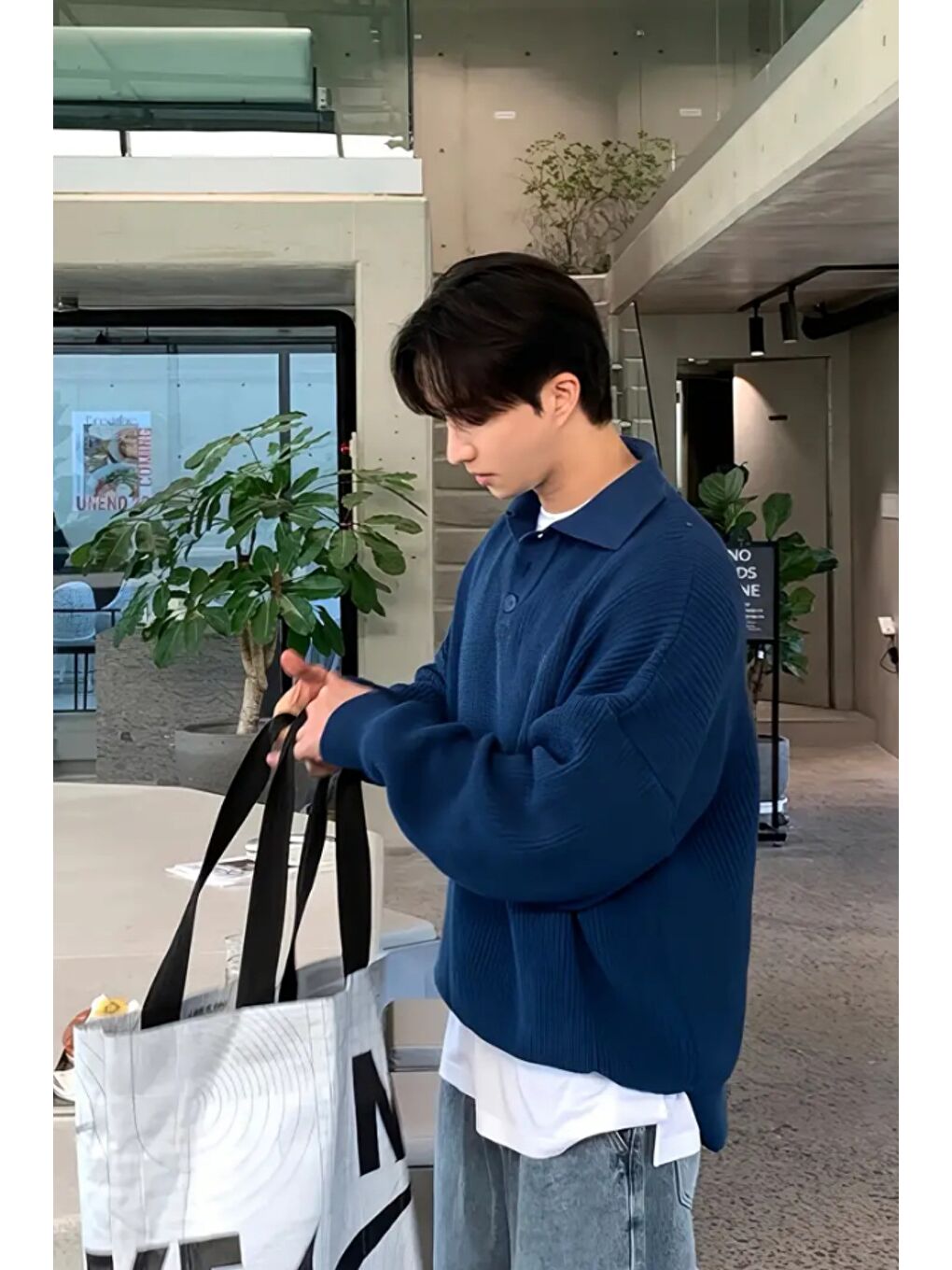 Lacivert Erkek Düğmeli Regular Polo Yaka Triko Kazak-4