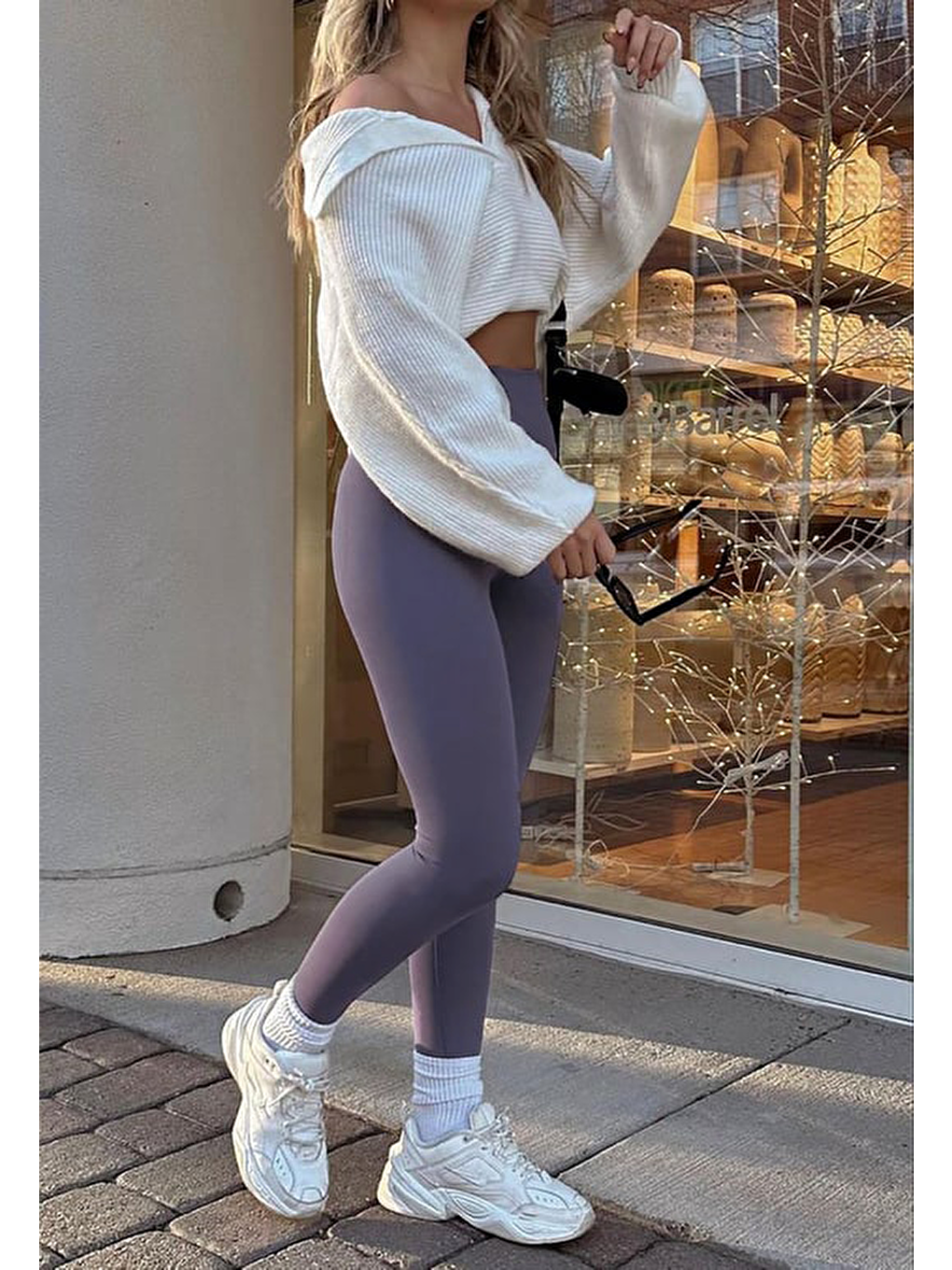 Lila Yüksek Bel Kadın Tayt Mg2230