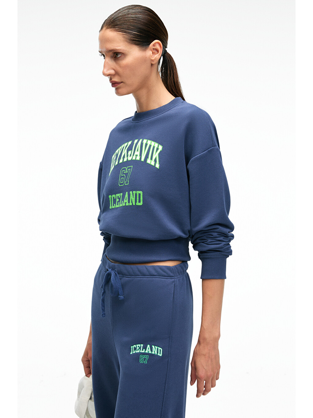 Sorellıa Kadın Bisiklet Yaka Üzerine Oturan Beli Korseli Baskılı Regular Lacivert Sweatshirt-2