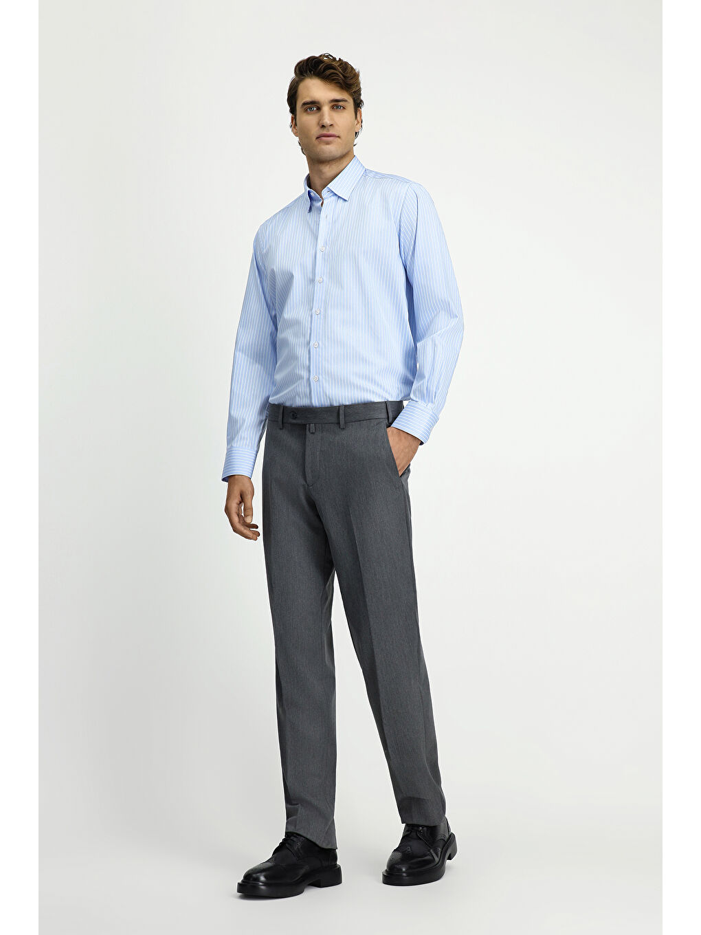 Gri Slim Fit Dar Kesim Klasik Kumaş Pantolon-1