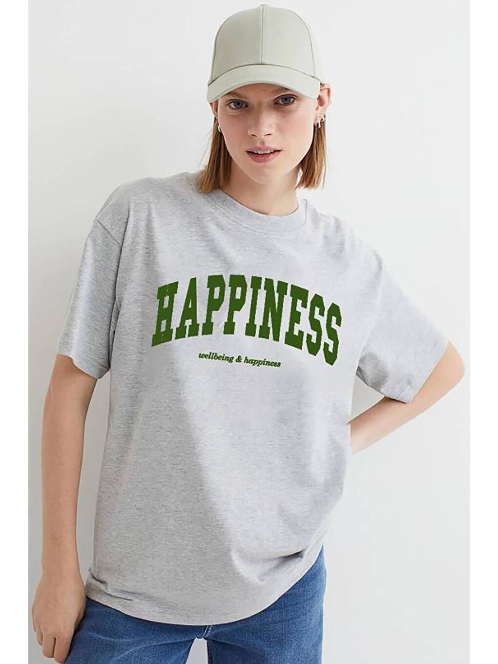 Kadın Gri Baskılı Oversize Tişört Mg1230-5